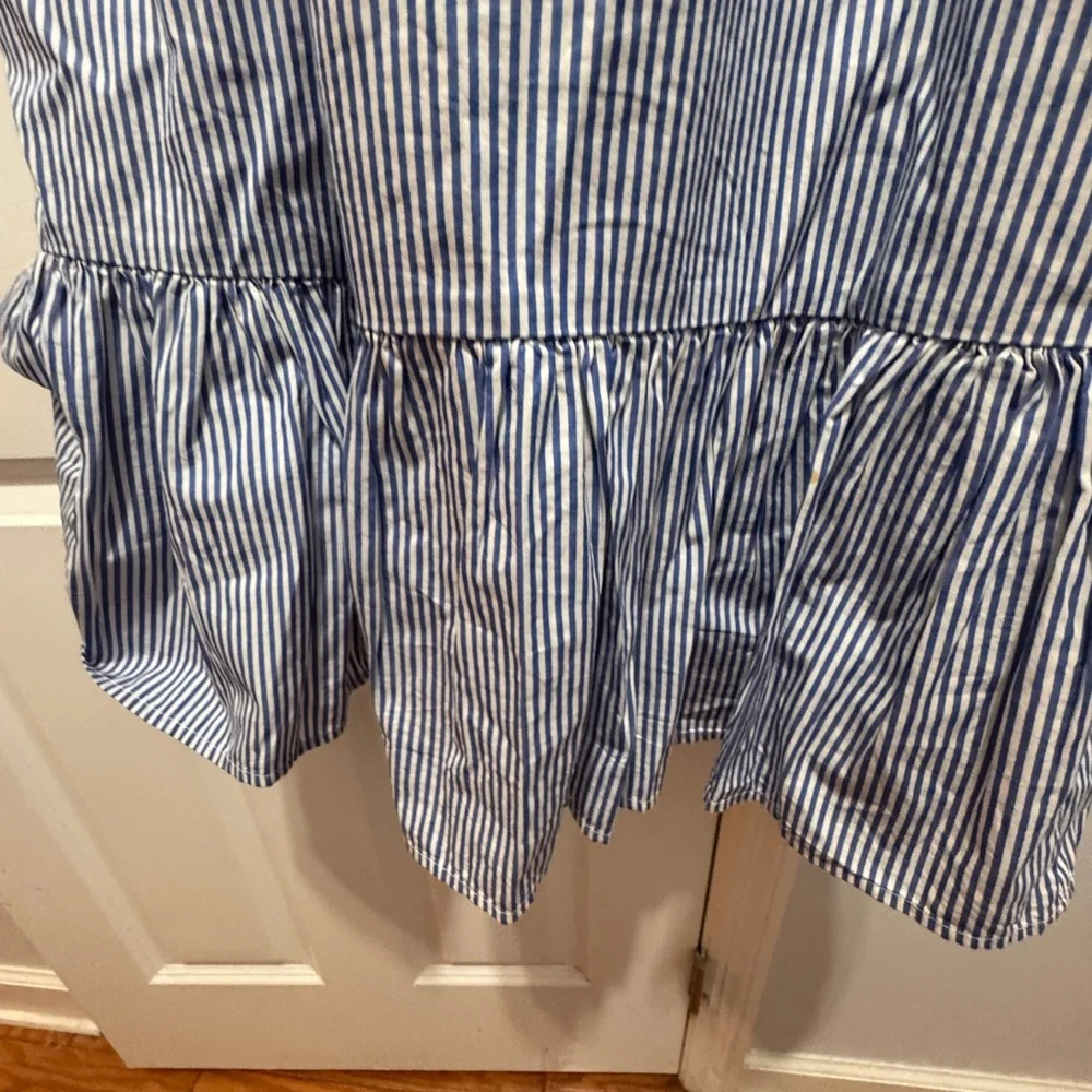 J. Crew blue and white Embellished Ruffled Mini Dress size small
